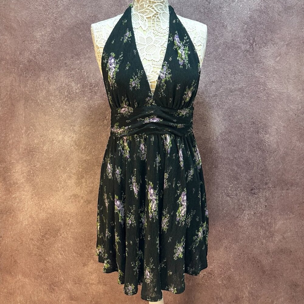 Wild Fable Black Floral Skater Halter Dress